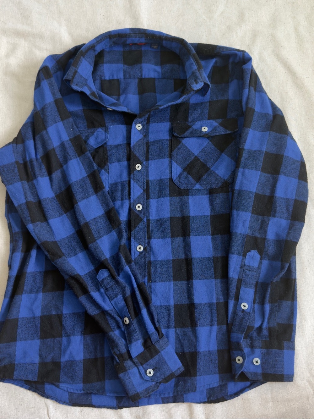 Men's Blue and Black Buffalo Plaid Button-Down Shirt
